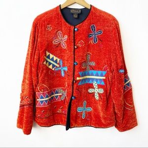 Alex Kin Embroidered Orange Bomber Jacket Large